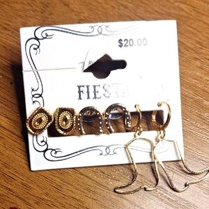 Fiesta Earring Set Gold Toned Western Cowgirl Charm Earrings Three Pairs NWT